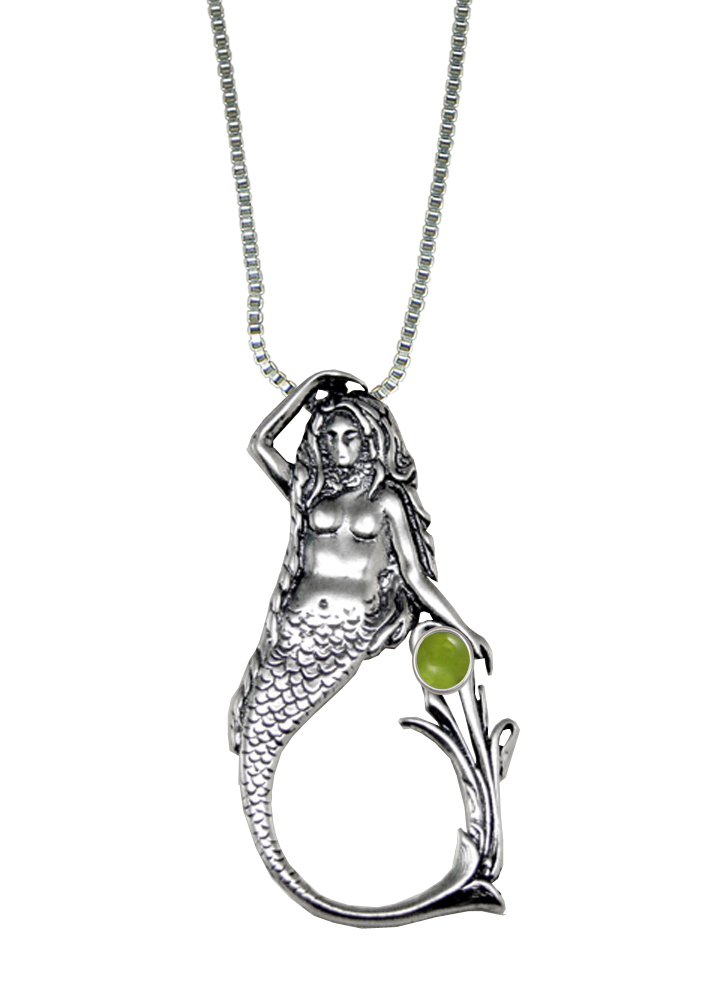 Sterling Silver Mysterious Mermaid Pendant With Peridot